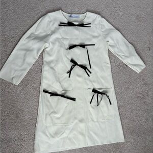 Zara Ivory Coat with Black Ribbon Details